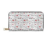 JUEXDEME I Love You Words with Hearts Long Faux Leather Clutch Chic Stylish Women's Wallets for Modern Women Large Capacity Card Holder and Organizer Pockets Durable Purse Handbag for Everyday Travel