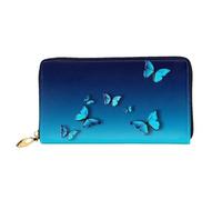 JUEXDEME Leather Women's Beautiful Blue Butterfly Wallets Large Capacity Card Holder Ladies Purse with Multiple Card Slots Long Purse with Zipper Compartment 19cm*10.5cm Ladies Purses Soft Leather