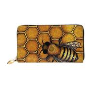 JUEXDEME Leather Women's Bee Honeybee Wallets Large Capacity Card Holder Ladies Purse with Multiple Card Slots Long Ladies Purse with Zipper Compartment 19cm*10.5cm Ladies Purses Soft Leather