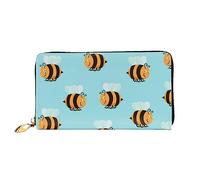 JUEXDEME Leather Women's Cartoon Bee Pattern Wallets Large Capacity Card Holder Ladies Purse with Multiple Card Slots Long Ladies Purse with Zipper Compartment 19cm*10.5cm Ladies Purses Soft Leather