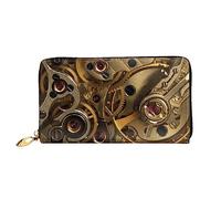 JUEXDEME Leather Women's Cool Steampunk Gears Wallets Large Capacity Card Holder Ladies Purse with Multiple Card Slots Long Ladies Purse with Zipper Compartment 19cm*10.5cm Ladies Purses Soft Leather