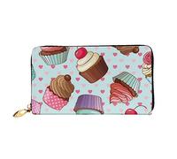 JUEXDEME Leather Women's Cupcake Pattern Wallets Large Capacity Card Holder Ladies Purse with Multiple Card Slots Long Ladies Purse with Zipper Compartment 19cm*10.5cm Ladies Purses Soft Leather