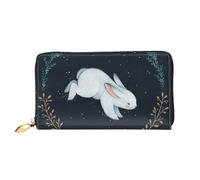 JUEXDEME Leather Women's Cute White Rabbit Wallets Large Capacity Card Holder Ladies Purse with Multiple Card Slots Long Ladies Purse with Zipper Compartment 19cm*10.5cm Ladies Purses Soft Leather