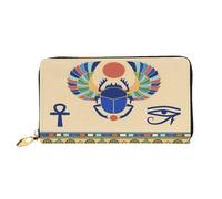 JUEXDEME Leather Women's Egyptian Scarab Wallets Large Capacity Card Holder Ladies Purse with Multiple Card Slots Long Ladie Purse with Zipper Compartment 19cm*10.5cm Ladies Purses Soft Leather