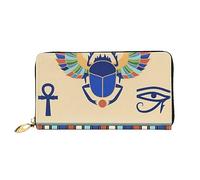 JUEXDEME Leather Women's Egyptian Scarab Wallets Large Capacity Card Holder Ladies Purse with Multiple Card Slots Long Ladies Purse with Zipper Compartment 19cm*10.5cm Ladies Purses Soft Leather