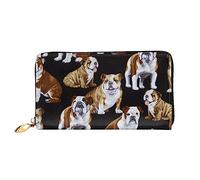 JUEXDEME Leather Women's English Bulldogs Wallets Large Capacity Card Holder Ladies Purse with Multiple Card Slots Long Ladies Purse with Zipper Compartment 19cm*10.5cm Ladies Purses Soft Leather