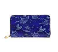 JUEXDEME Leather Women's Manta Ray and Fish Wallets Large Capacity Card Holder Ladies Purse with Multiple Card Slots Long Ladies Purse with Zipper Compartment 19cm*10.5cm Ladies Purses Soft Leather