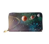 JUEXDEME Leather Women's Planet Space System Wallets Large Capacity Card Holder Ladies Purse with Multiple Card Slots Long Ladies Purse with Zipper Compartment 19cm*10.5cm Ladies Purses Soft Leather