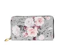 JUEXDEME Leather Women's Plant Floral Flowers Wallets Large Capacity Card Holder Ladies Purse with Multiple Card Slots Long Ladies Purse with Zipper Compartment 19cm*10.5cm Ladies Purses Soft Leather