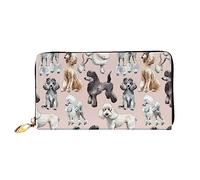JUEXDEME Leather Women's Poodles Dogs Wallets Large Capacity Card Holder Ladies Purse with Multiple Card Slots Long Ladies Purse with Zipper Compartment 19cm*10.5cm Ladies Purses Soft Leather