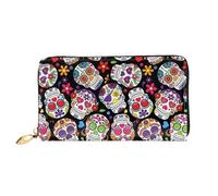 JUEXDEME Leather Women's Skulls Wallets Large Capacity Card Holder Ladies Purse with Multiple Card Slots Long Ladies Purse with Zipper Compartment 19cm*10.5cm Ladies Purses Soft Leather
