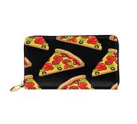 JUEXDEME Leather Women's Tasty Pizza Wallets Large Capacity Card Holder Ladies Purse with Multiple Card Slots Long Ladies Purse with Zipper Compartment 19cm*10.5cm Ladies Purses Soft Leather