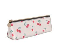 JUEXDEME Lovely Sweet Red Cherry Leather Pencil Case Slim Design Pen Bag with Metallic Zipper Pocket Size for Or Student Office College Middle School