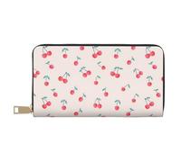JUEXDEME Lovely Sweet Red Cherry Long Faux Leather Clutch Chic Stylish Women's Wallets for Modern Women Large Capacity Card Holder and Organizer Pockets Durable Purse Handbag for Everyday Travel