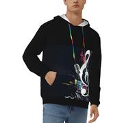 JUEXDEME Men'S Casual Pullover Hoodie Hooded Sweatshirt Music Notes Print Long Sleeve Colorful Drawstring Hoody Tops With Kanga Pockets