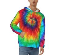 JUEXDEME Men'S Casual Pullover Hoodie Hooded Sweatshirt Tie Dye Rainbow Print Long Sleeve Colorful Drawstring Hoody Tops With Kanga Pockets