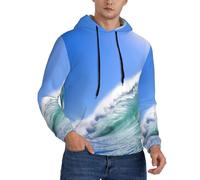 JUEXDEME Men'S Hoodies Pullover Hooded Sweatshirts Casaul Long Sleeve Drawstring Ocean Big Wave Print Hooded Sweatshirt With Kanga Pockets