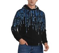 JUEXDEME Men'S Hoodies Pullover Hooded Sweatshirts Casaul Long Sleeve Drawstring The Blue Binary Print Hooded Sweatshirt With Kanga Pockets