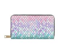 JUEXDEME Mermaid Pink Purple Long Faux Leather Clutch Chic Stylish Women's Wallets for Modern Women Large Capacity Card Holder and Organizer Pockets Durable Purse Handbag for Everyday Travel