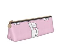 JUEXDEME Polar Bear Pink Leather Pencil Case Slim Design Pen Bag with Metallic Zipper Pocket Size for Or Student Office College Middle School