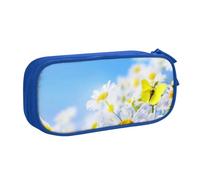 JUEXDEME Pouch for School Office Supplies Butterfly On Daisy Big Capacity Pen Case Large Capacity Pencil Bag for Students Stationery Pouch Pencil Box Desk Organizer with Smooth Zipper Portable Pencil