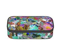 JUEXDEME Pouch for School Office Supplies Colored Flower Big Capacity Pen Case Large Capacity Pencil Bag for Students Stationery Pouch Pencil Box Desk Organizer with Smooth Zipper Portable Pencil