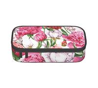 JUEXDEME Pouch for School Office Supplies Garden Peony Big Capacity Pen Case Large Capacity Pencil Bag for Students Stationery Pouch Pencil Box Desk Organizer with Smooth Zipper Portable Pencil
