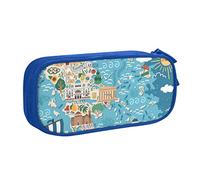 JUEXDEME Pouch for School Office Supplies Greece Map Big Capacity Pen Case Large Capacity Pencil Bag for Students Stationery Pouch Pencil Box Desk Organizer with Smooth Zipper Portable Pencil