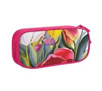 JUEXDEME Pouch for School Office Supplies Tulip Garden Big Capacity Pen Case Large Capacity Pencil Bag for Students Stationery Pouch Pencil Box Desk Organizer with Smooth Zipper Portable Pencil
