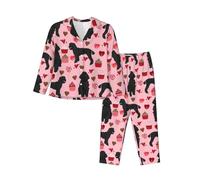 JUEXDEME Women'S Pink Poodles Dogs Pyjama Set Printed Long Sleeve Button Down Pyjamas Two Piece Comfy Sleepwear And Loungewear Set Full-Length Bottom Pyjama Set