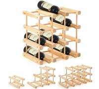 Juexica 1 Pcs 12 Bottles Wooden Wine Rack Sturdy and Durable for Inside Cabinet Stackable Countertop Modular Wine Storage Rack DIY Assembly Bottle Holder for Cellar (Natural Color)