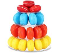 Juexica 1 Pcs Round Macaron Display Tower Stand 4 Tiers Plastic Cake Rack Macaron Wedding Cupcake Display Food Serving Stands Clear Dessert Tower for Wedding Baby Shower Birthday Decoration