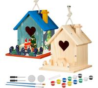 Juexica 2 Pack Bird House Kit Wooden DIY Birdhouse to Paint Build a Bird Bungalow Birdhouse Crafts to Build Family Home Arts and Craft Projects Christmas Birthday Party Gift(Love Shaped)