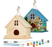 Juexica 2 Pack Bird House Kit Wooden DIY Birdhouse to Paint Build a Bird Bungalow Birdhouse Crafts to Build Family Home Arts and Craft Projects Christmas Birthday Party Gift(Window)