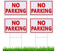 Juexica 4 Pcs No Parking Signs with Stand 8 x 12 Inches Double Side No Parking Yard Sign with Stakes Weather Resistant Waterproof for Driveways (White Print Red)