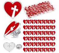 Juexica 50 Pcs Religious Sacred Heart of Jesus Pins Bulk Christian Favors Cross Enamel Lapel Brooch Red Heart Pins for Clergy Appreciation Gift Church Funeral Sunday School, Zinc, goldstone