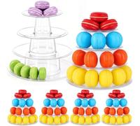 Juexica 6 Pcs 4 Tiers Macaron Tower Stand Cupcake Display Rack | Round Plastic Macaron Display Wedding Cupcake Food Serving Stands Clear Dessert Towers for Wedding Baby Shower Birthday Decor