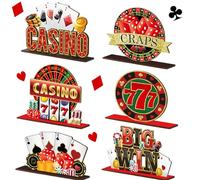 Juexica 6 Pcs Casino Party Decoration Casino Table Signs Poker Night Table Centerpieces Wooden Las Vegas Themed Party Decorations Poker Decor for Housewarming Bar Birthday Supplies
