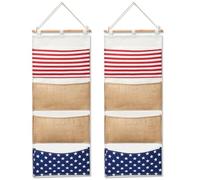 Juexica Fish Extender 32.3 x 13.2 Inch Hanging Pockets 4 Pocket Innovation Storage Bag Hanging Organizer Linen Cotton Wall Storage Bag for Cruise Cabin Door Closet Gifts(2 Pcs)