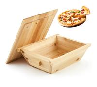 Juexica Tradition Wooden Pizza Dough Proofing Box with Lid Handle 16 x 13 Inch Pizza Dough Proofing Container Tray for Kitchen Homemade Pizza Bread Making Accessories Storage, Natural