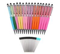 Jufjsfy 16Pcs Black Ink Random Crystal Stylus Diamond Ballpoint for Capacitive Screen with 20Pcs Replacement Refills