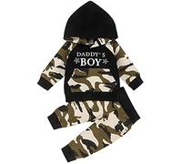 Juflam Baby Boy Camouflage Outfits Set Long Sleeve Daddy 's Boy Camo Hoodie Top with Pocket +Pants (Daddy 's Boy, 12-18 Months, 12_months)