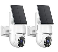 JUFLSKY Solar Security Camera Outdoor Wireless, 2K Home 360° Built-in Battery Operated CCTV Surveillance Cam, 2.4G/5G WiFi & PIR Motion Detection & 2-Way Audio Colour & Night Vision，2 pack