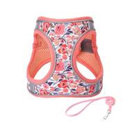 JUFOO M Peach Flower Pattern Dog Harness and Leash Set,No Escape Puppy Harnesses for Training Walking,Breathable Adjustable Puppy Vest for Small Medium Dogs, Cats (Peach, M)