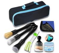 Juformin 7PCS Car Detailing Brush Set,Various Hardness Options for Brushes, Natural Cleaning Gel Included, Complete Auto Interior and Exterior Detailing Kit for Wheels, Air Vents, and Leather Seats