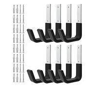 Juformin Heavy Duty Utility Hooks for Garage Storage, Wall Mount, 8 Pcs, Silver and Black, Steel Pvc, 50 Lbs Capacity, L-shape, Minimalist Style, Wall Mounted, 8 Count