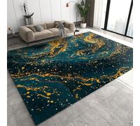 JUFUMUP Abstract Blue Paint Area Rug, Natural Luxury Gold Glitter Indoor Non-Slip Kids Rug, Machine Washable Breathable Carpet for Room Sofa Living Room Mat Bedroom 60 by 90 cm