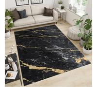 JUFUMUP Abstract Marble Black Gold Rug,Gold Line Black Area Rug, Indoor Washable Rug for Floor Mat Indoor Throw Rugs Soft Mats for Bedroom Living Room Kids Room 90 by 120 cm