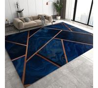 JUFUMUP Black Golden Geometry Area Rug, Light Luxury Blue Gradient Floor Rugs Doormat Living Room Home Decor, Carpets Area Mats for Kids Boys Girls Bedroom 90 by 180 cm