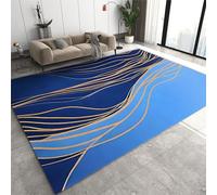 JUFUMUP Blue Gold Abstract Lines Area Rug, Navy Geometric Stripes Stain Resistant Area Rugs, Breathable Durable Carpet, Machine Washable Mat for Bedroom Decor 80 by 120 cm